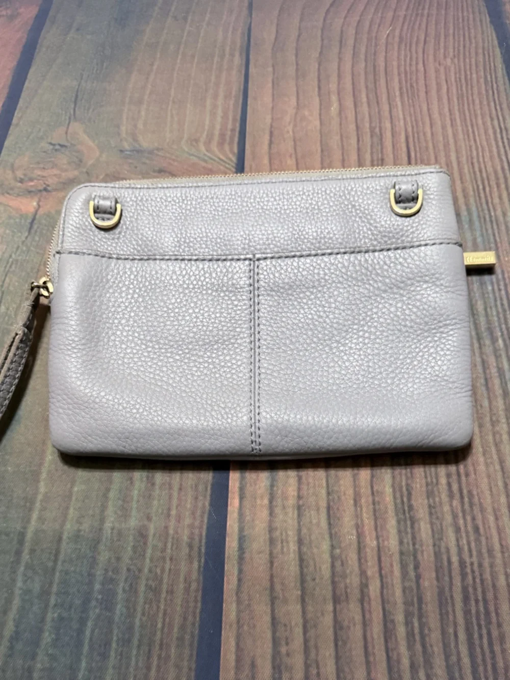 Hammitt Gray Pebbled Leather Wristlet with Gold Studs